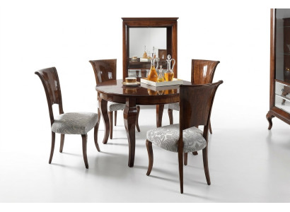 Mesa de comedor redonda de alto brillo en color marrón conjunto de comedor de 5 piezas con sillas.