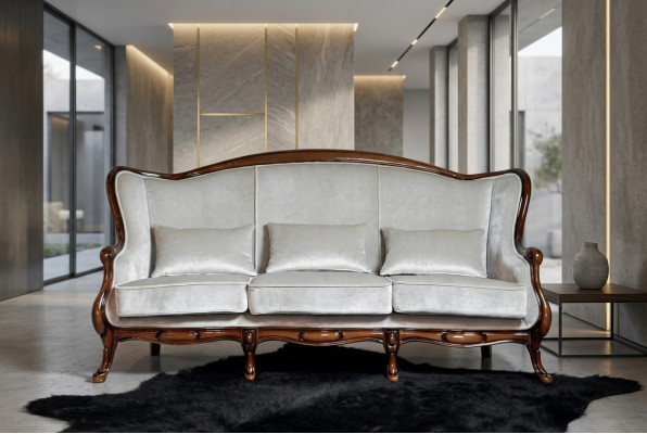 Sofá de tres plazas de lujo de tela gris para la sala de estar, muebles clásicos de color marrón, nuevos
