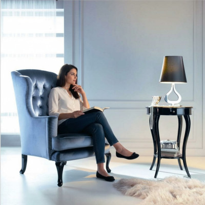 Silla de orejas Asiento de un asiento Asiento Tela Azul Lujo Sala de estar Clásico Poliéster