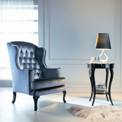 Silla de orejas Asiento de un asiento Asiento Tela Azul Lujo Sala de estar Clásico Poliéster