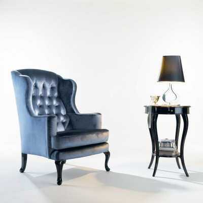 Silla de orejas Asiento de un asiento Asiento Tela Azul Lujo Sala de estar Clásico Poliéster