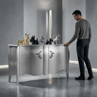 Vitrina plateada, cómoda, aparador, armarios, cómodas de madera, muebles de lujo, plata.