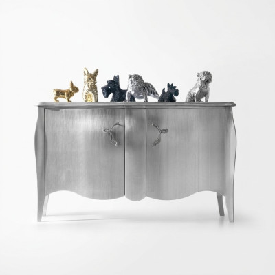Vitrina plateada, cómoda, aparador, armarios, cómodas de madera, muebles de lujo, plata.