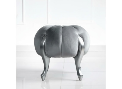 Taburete de lujo reposapiés de poliéster asiento de salón gris tela banco de lujo terciopelo.