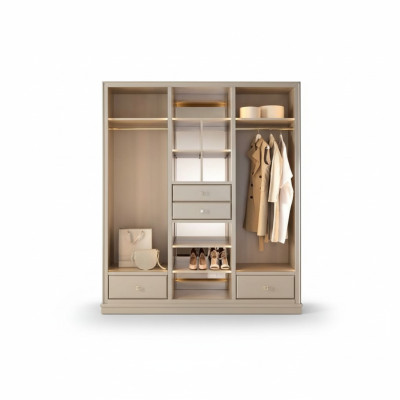Armario abierto dormitorio armario vestidor muebles armario madera beige.