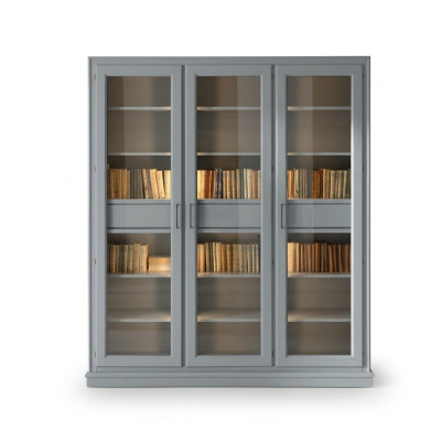 Armario de libros gris con puertas de cristal - Elegante solución de almacenamiento para su colección de libros.
