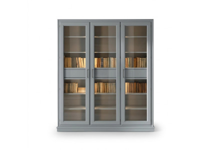 Armario de libros gris con puertas de cristal - Elegante solución de almacenamiento para su colección de libros.