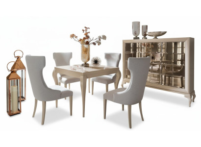 Comedor Mesa silla Conjunto de comedor Rincón de comedor Sillas Lujo Blanco Cómoda Juego de 6 piezas