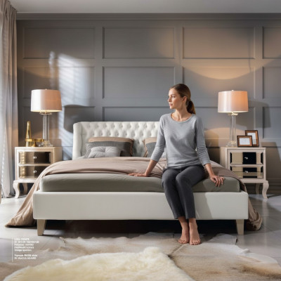 Lujo dormitorio cama mesita de noche juego cama doble camas 3 piezas moderno blanco