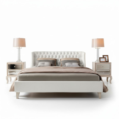 Lujo dormitorio cama mesita de noche juego cama doble camas 3 piezas moderno blanco