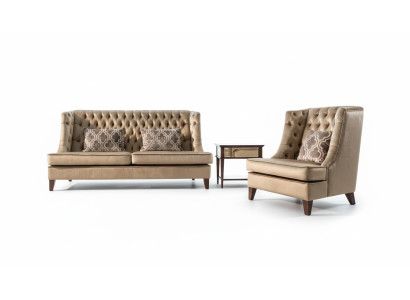 Sofá de 3 plazas Chesterfield de tela marrón moderno con conjunto de sillones