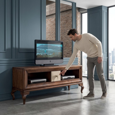 Soporte de TV, soporte de TV bajo, aparador, mesa de madera, sala de estar, marrón, muebles, televisión, nuevo.