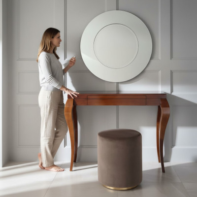 Consola Mesa Taburete Tocador Aparador Madera Marrón Muebles Mesas Conjunto de 2 piezas.