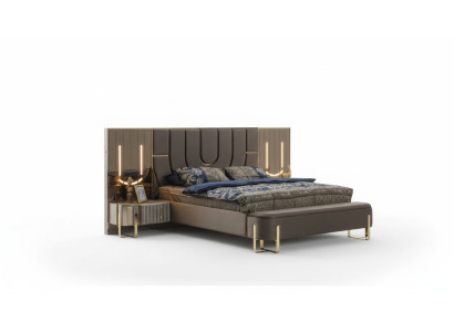Cama de lujo moderna doble marrón marco de cama dormitorio nuevo.