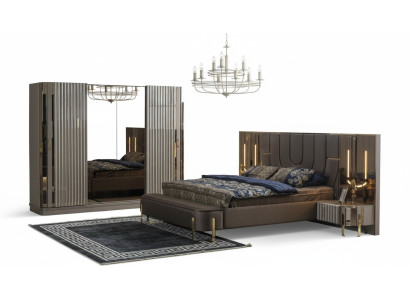Juego de dormitorio cama doble de lujo moderna marrón conjunto de 4 piezas nuevo