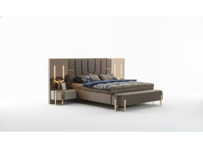 Juego de cama doble de lujo para dormitorio moderno en marrón, diseño de 3 piezas.