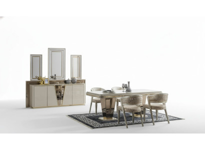 Conjunto de comedor de lujo para comedor, mesa de comedor, sillas de conjunto de muebles, esquina de comedor, beige, 6 piezas.