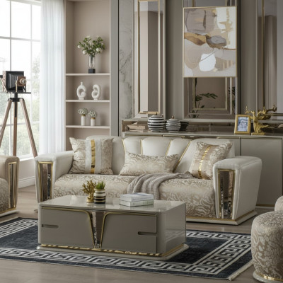 Mesa de centro moderna muebles de sala muebles de acero inoxidable diseño de madera beige