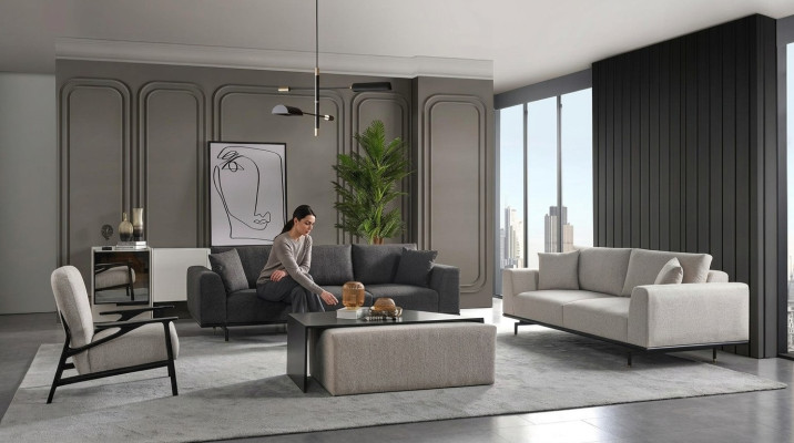 Conjunto completo de sofás y sillones gris, juego de sofá de 4 piezas.