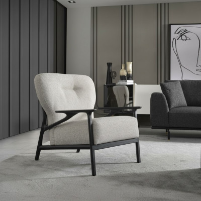 Sillón orejero moderno de tela de poliéster blanco diseño de sala de estar.