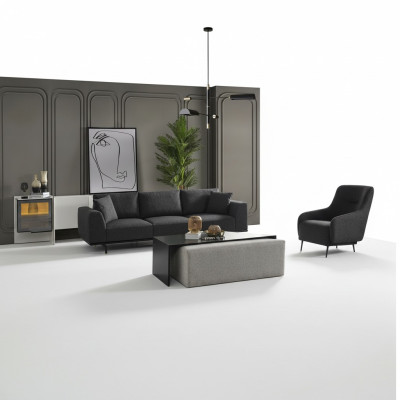 Sofá de 4 plazas con sillón a juego de tela moderno en gris.