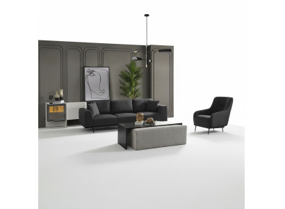 Sofá de 4 plazas con sillón a juego de tela moderno en gris.