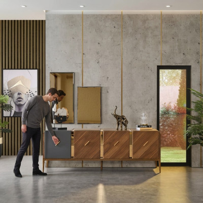 Mueble de salón aparador de lujo armario de madera marrón.
