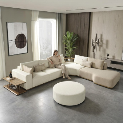 Sofá esquinero moderno blanco en forma de L, sofá de lujo de diseño, muebles de salón
