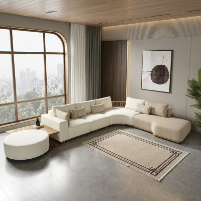 Sofá esquinero moderno blanco en forma de L, sofá de lujo de diseño, muebles de salón