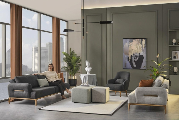 Sofá Suite Sofá Sillón 431 Plazas Tela Lujo Gris Sofás Sala de estar
