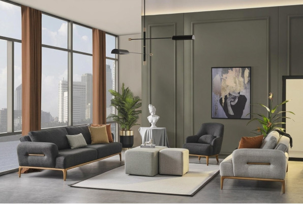 Sofá Suite Sofá Sillón 431 Plazas Tela Lujo Gris Sofás Sala de estar