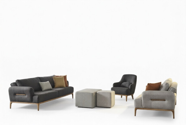 Sofá Suite Sofá Sillón 431 Plazas Tela Lujo Gris Sofás Sala de estar