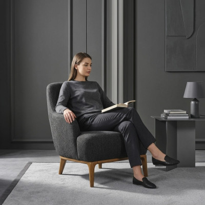 Sillón orejero Moderno Tela Sala de estar Poliéster Gris Diseño Asiento
