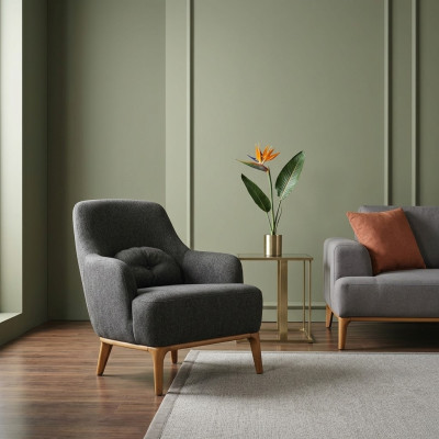 Sillón orejero Moderno Tela Sala de estar Poliéster Gris Diseño Asiento