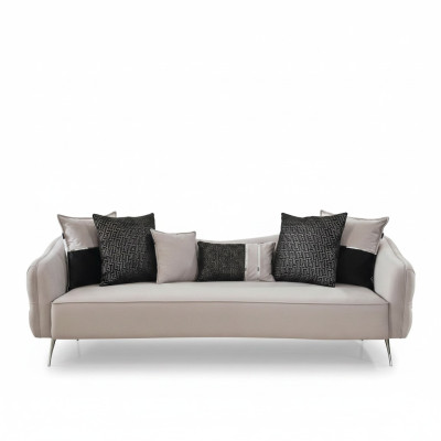 Sofá Chesterfield de tres plazas, Sofás de 3 plazas, Diseño moderno, Tela blanca.
