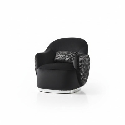 Sillón orejero moderno de tela de poliéster negro para sala de estar.