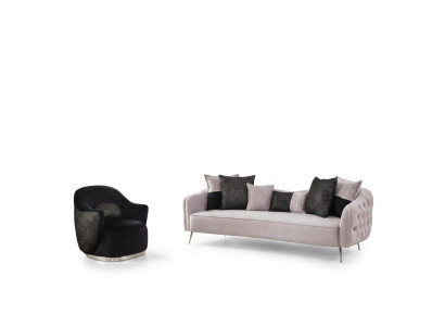 Moderno set de sofá con sofá de 3 plazas y sillón individual en tela blanca de poliéster.