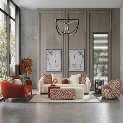 Juego de sofás sofá sillón 431 asiento tela sofás de lujo naranja sala de estar