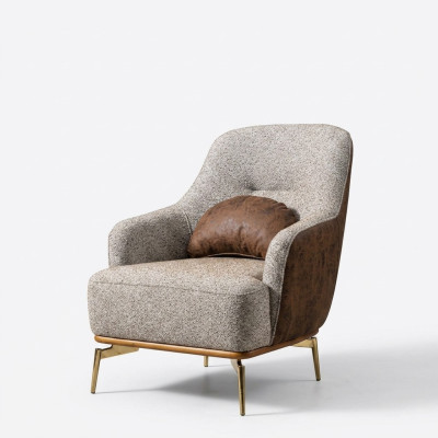 Sillón orejero moderno de tela de poliéster gris para salón de diseño.