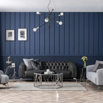 Conjunto de sofás Juego completo de sofás Sofá 431 Asiento Tela Negro 3 piezas