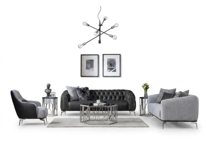 Conjunto de sofás Juego completo de sofás Sofá 431 Asiento Tela Negro 3 piezas
