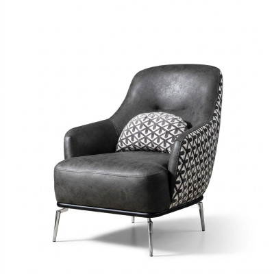 Sillón orejero de polipiel para sala de estar, diseño de poliéster negro.