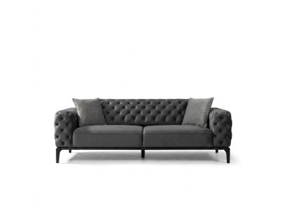 Sofá de 3 plazas Tres plazas Sofás de tela gris Chesterfield Nuevo en la sala de estar.
