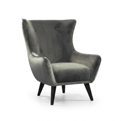 Sillón orejero de tela para sala de estar de poliéster, diseño moderno en gris.