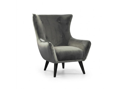 Sillón orejero de tela para sala de estar de poliéster, diseño moderno en gris.