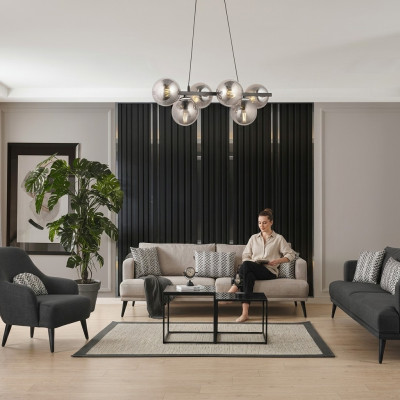 Conjunto completo de sofás 431 plazas en tela gris moderna.