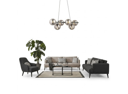 Conjunto completo de sofás 431 plazas en tela gris moderna.