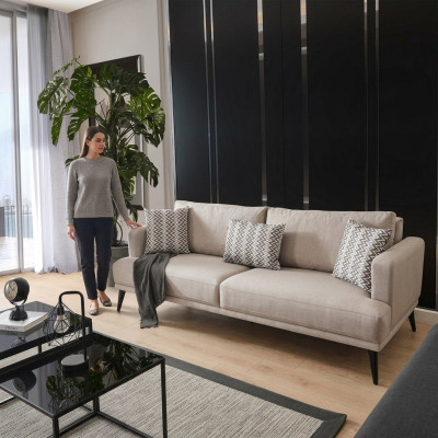 Sofá 3 plazas Sofás de tres plazas Tela beige Sala de estar Diseño moderno