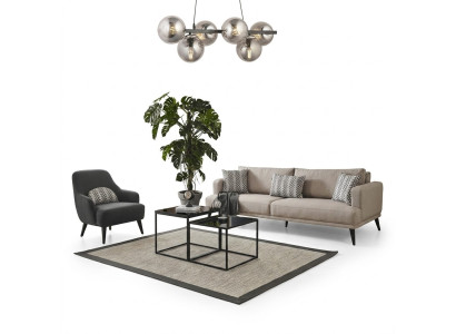 Sofá conjunto sofá de 3 plazas sillón tela beige moderno poliéster juego