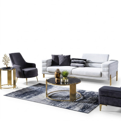 Juego de sofá de lujo, sofá de 4 plazas y sillón tapizado moderno blanco, set moderno.